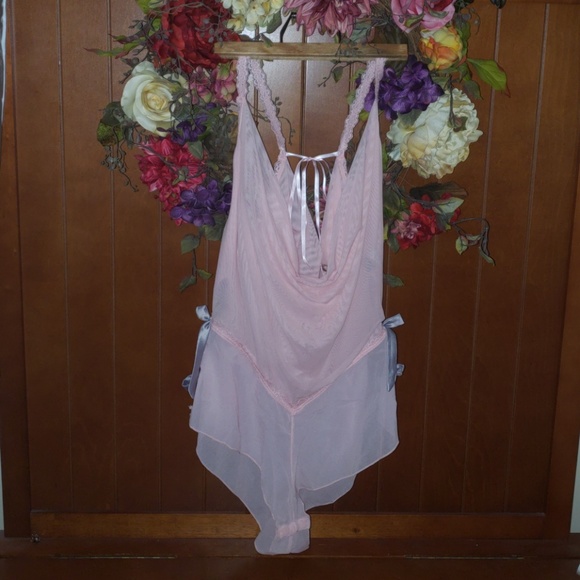 NWOT Chiffon Cowl Neck Romper Teddy w/ Satin Bows - Picture 3 of 5